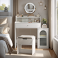 Algherohein Vanity Set with Mirror and Glass Storage,Makeup Vanity with Stool