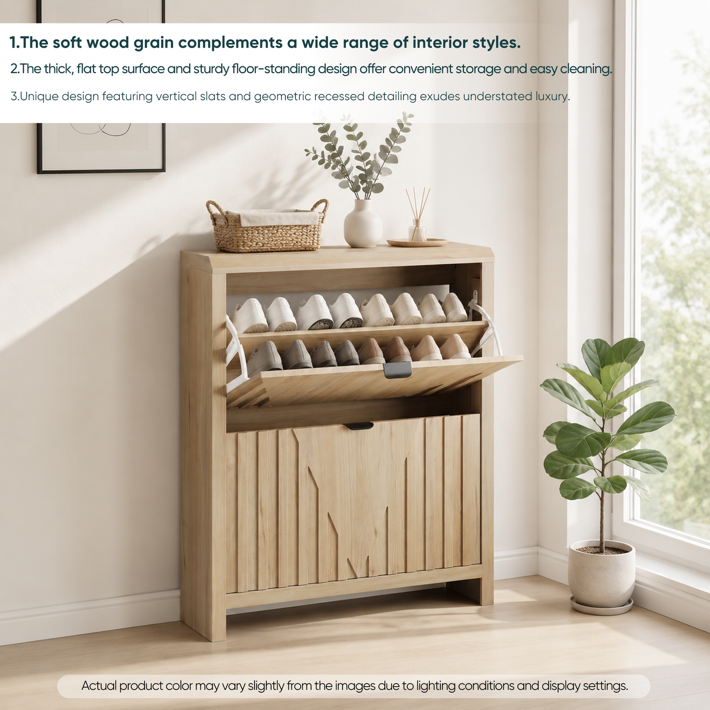 Algherohein 2 Flip Drawer Shoe Storage Cabinet, Narrow Vertical Hidden Shoe Rack Cabinet for Entryway & Hallway