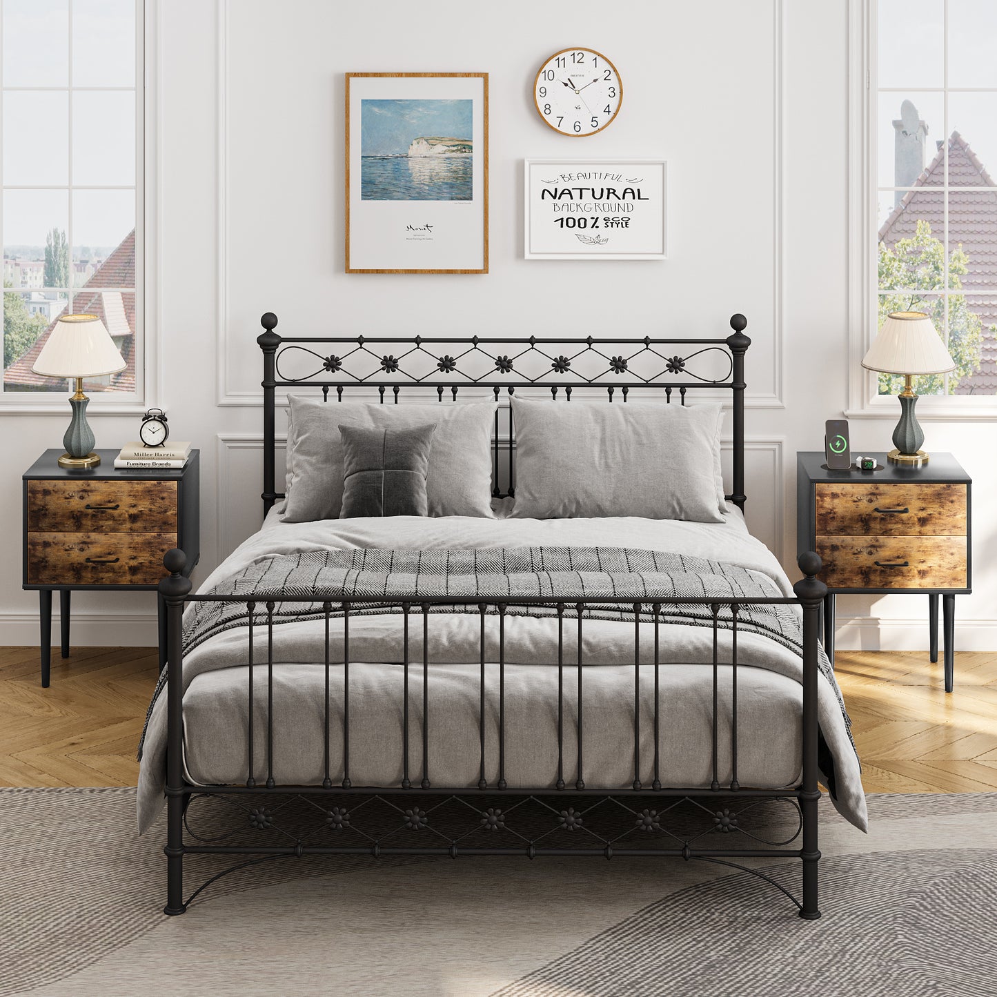 Algherohein Classic Morden Nightstand with 2 Drawers for Bedroom
