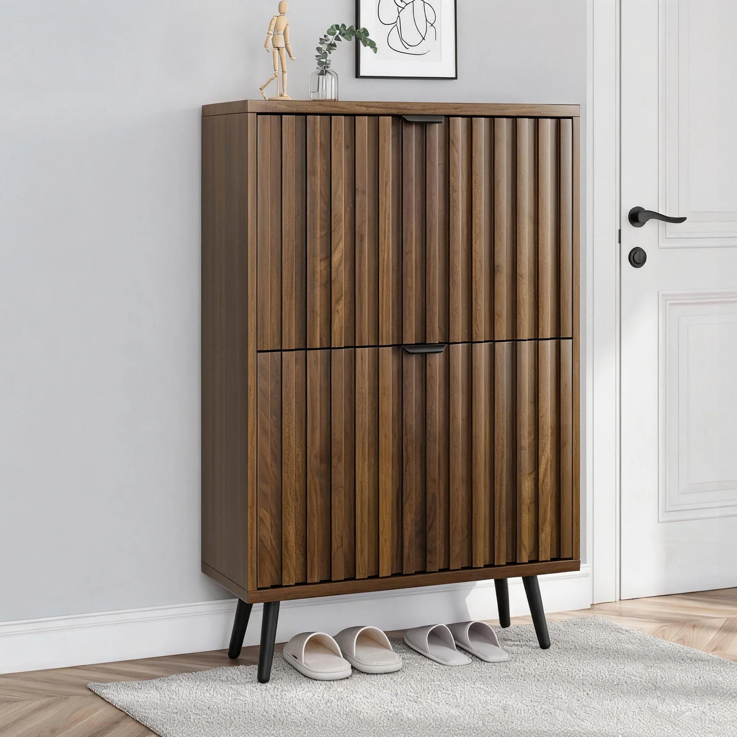 Algherohein Slim Shoe Storage Cabinet with Flip-Down Drawers,Freestanding Shoe Organizer for Entryway