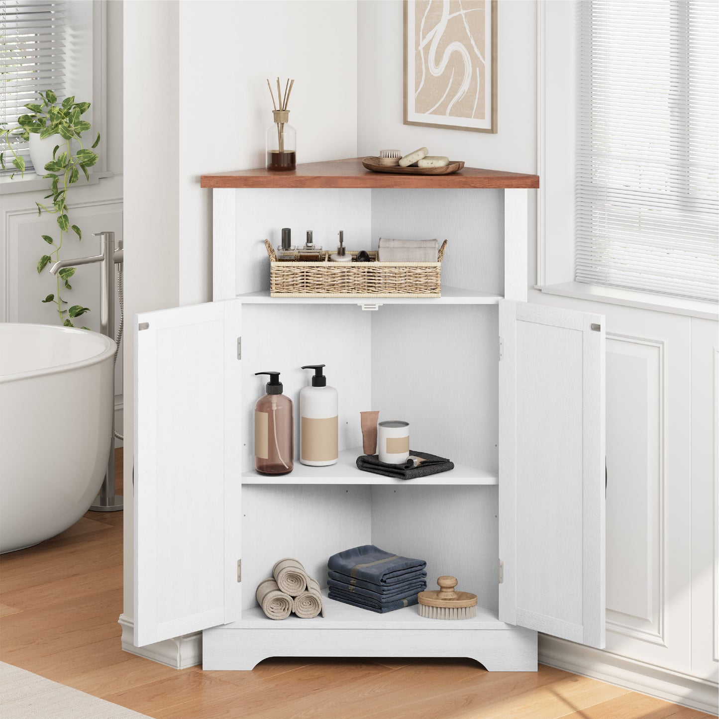Semiocthome Farmhouse Bathroom Cabinet Corner Storage Cabinet, Barn Doors,Adjustable Shelves