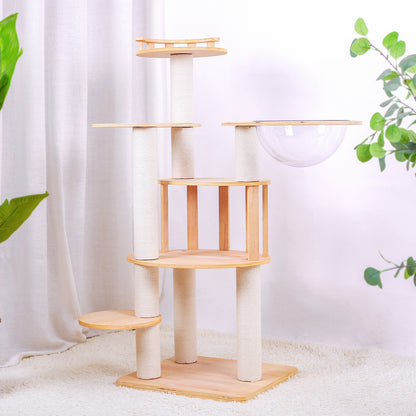 Algherohein Wooden Cat Trees and Towers with Space Capsule,Home Cat Scratching,Pet Cat Gifts