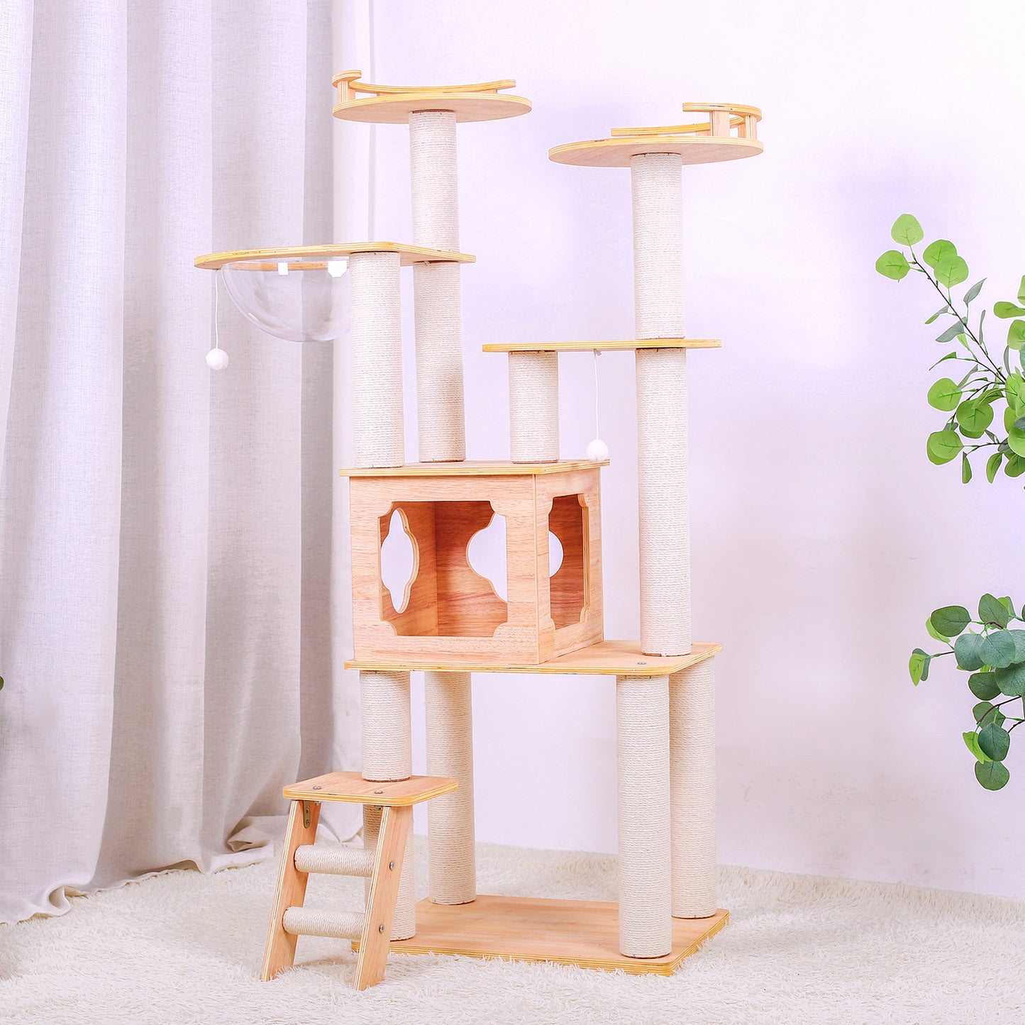 Algherohein Wooden Cat Trees and Towers with Space Capsule,Home Cat Scratching,Pet Cat Gifts
