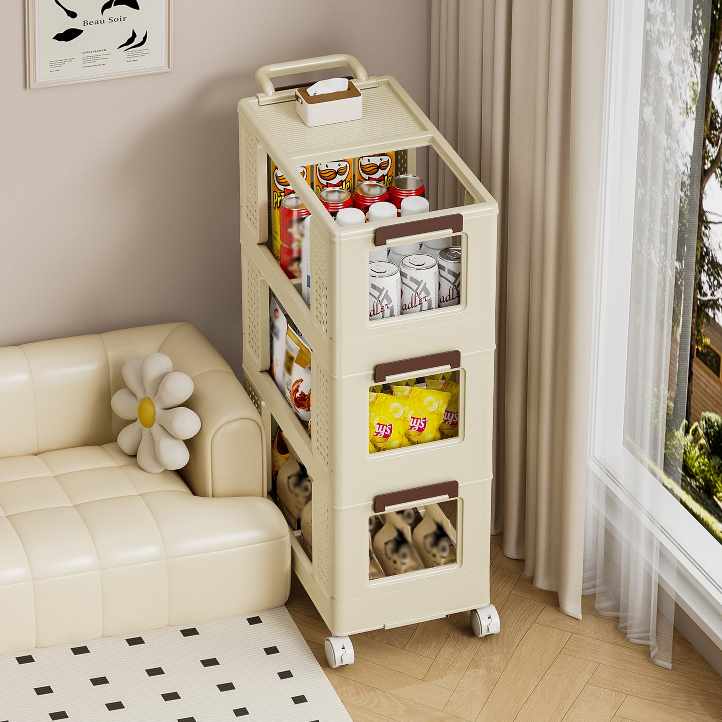 Algherohein Storage Bookcase with Wheels,Living Room or Kitchen Cart Cabinets