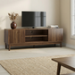 Semiocthome 55" TV Stand with Slatted Doors and Cable Holes, Entertainment Center for Living Room, Walnut