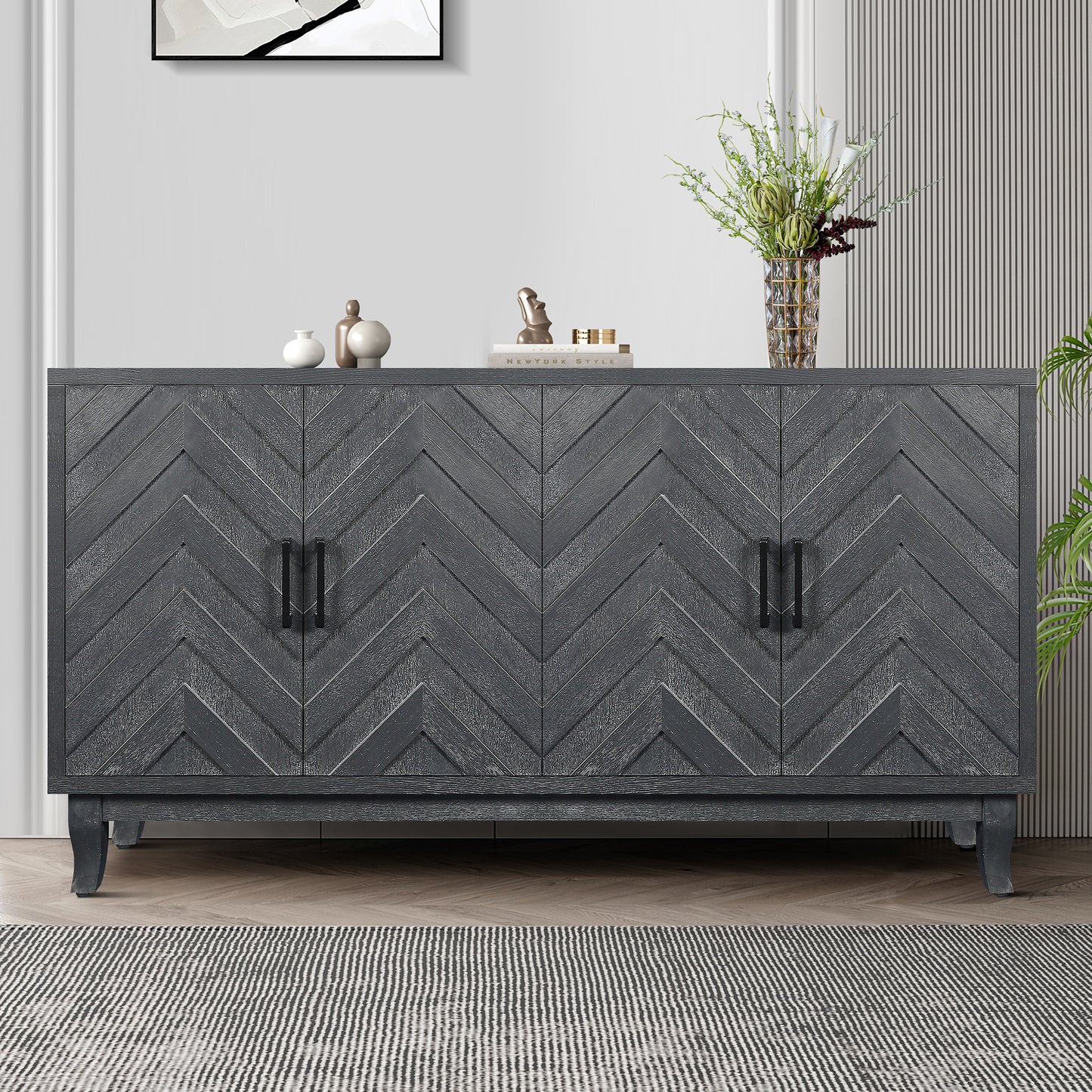 Smart FENDEE Vintage Buffet Storage Cabinet with 4 Door, Dining Room