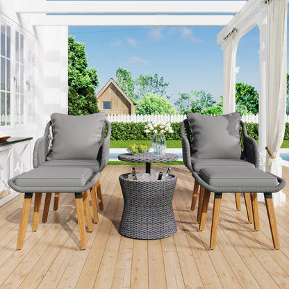 Smart FENDEE 5 Pieces Patio Furniture Conversation Set with Wicker Cool Bar Table and 2 Chairs