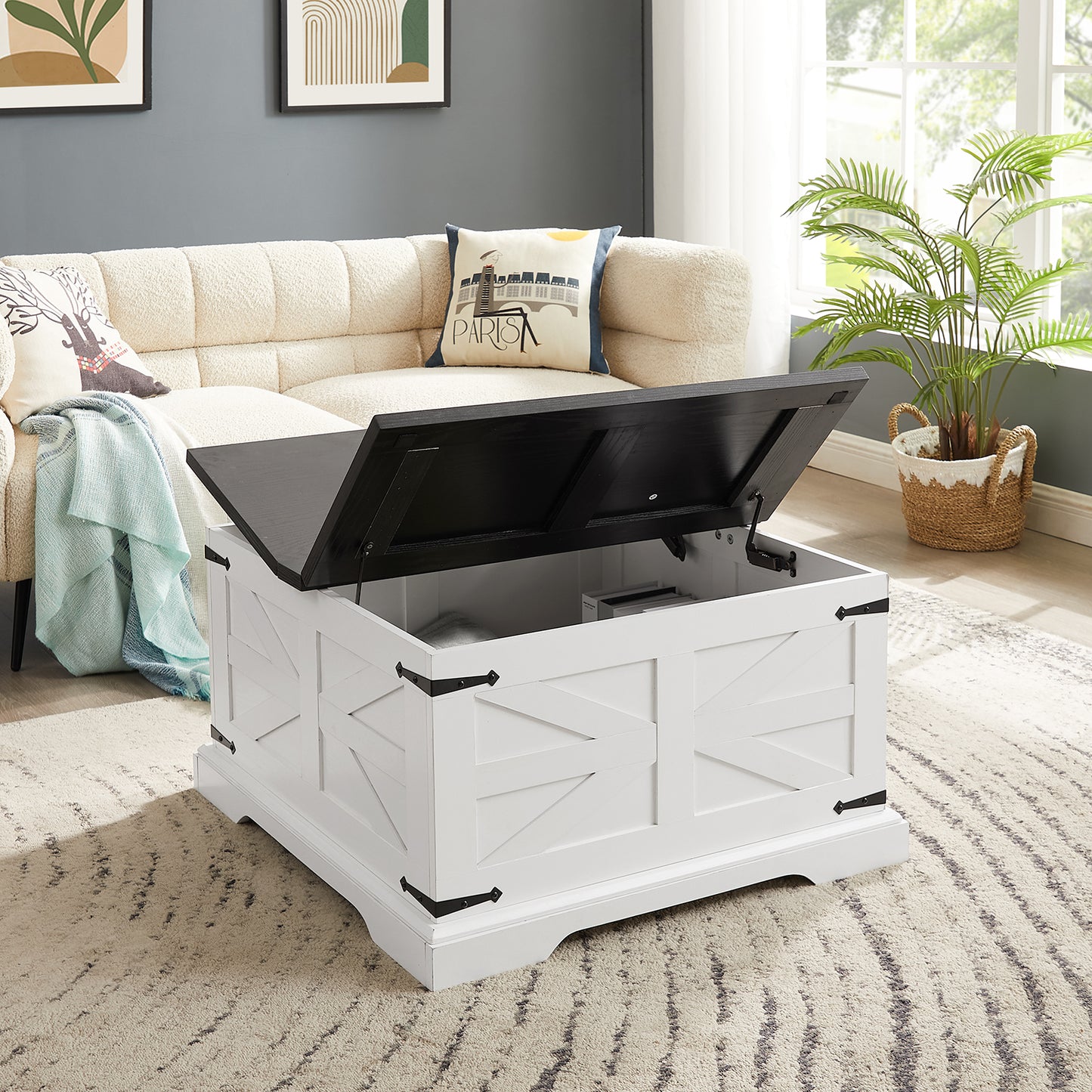 Smart FENDEE Farmhouse Coffee Table with Lift Top Wooden Square Center Table,31.5"