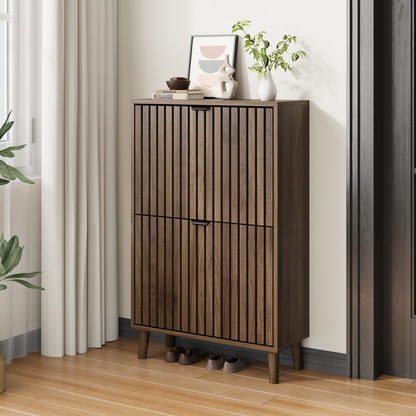 Semiocthome 23.6" Shoe Cabinet, Shoe Storage Cabinet with 2 Flip Drawers, Ventilated Grille Design,Tall Legs,Entryway, Walnut