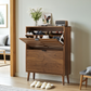 Semiocthome Shoe Cabinet with 2 Flip Drawers, Wood Shoe Organizer for Entryway, Walnut