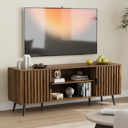 Semiocthome 55" TV Stand with 2 Cabinets and Shelf, Fits 30" to 60" TV for Living Room, Walnut