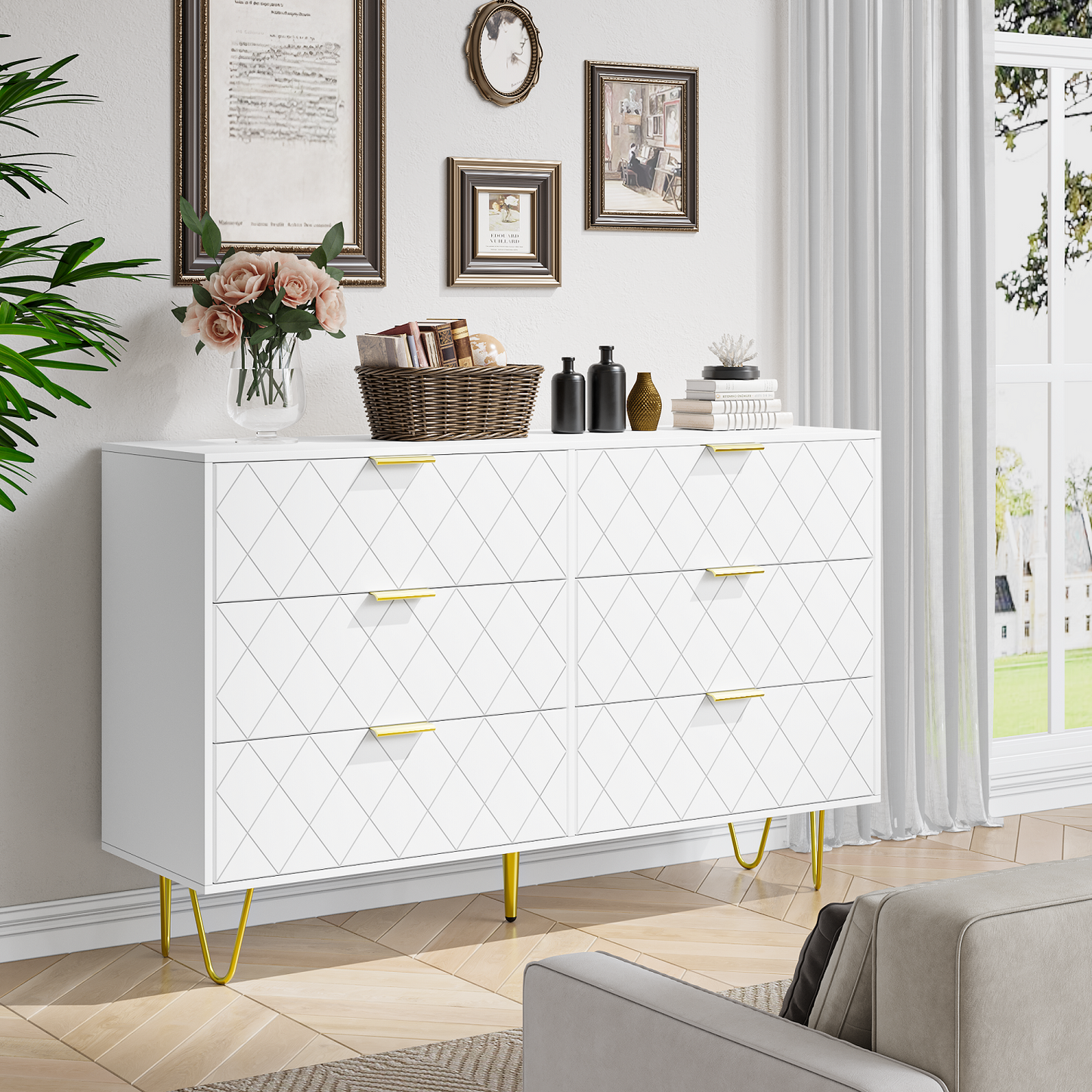 Algherohein 6 Drawers Dressers for Bedroom,Double Chest of Drawers