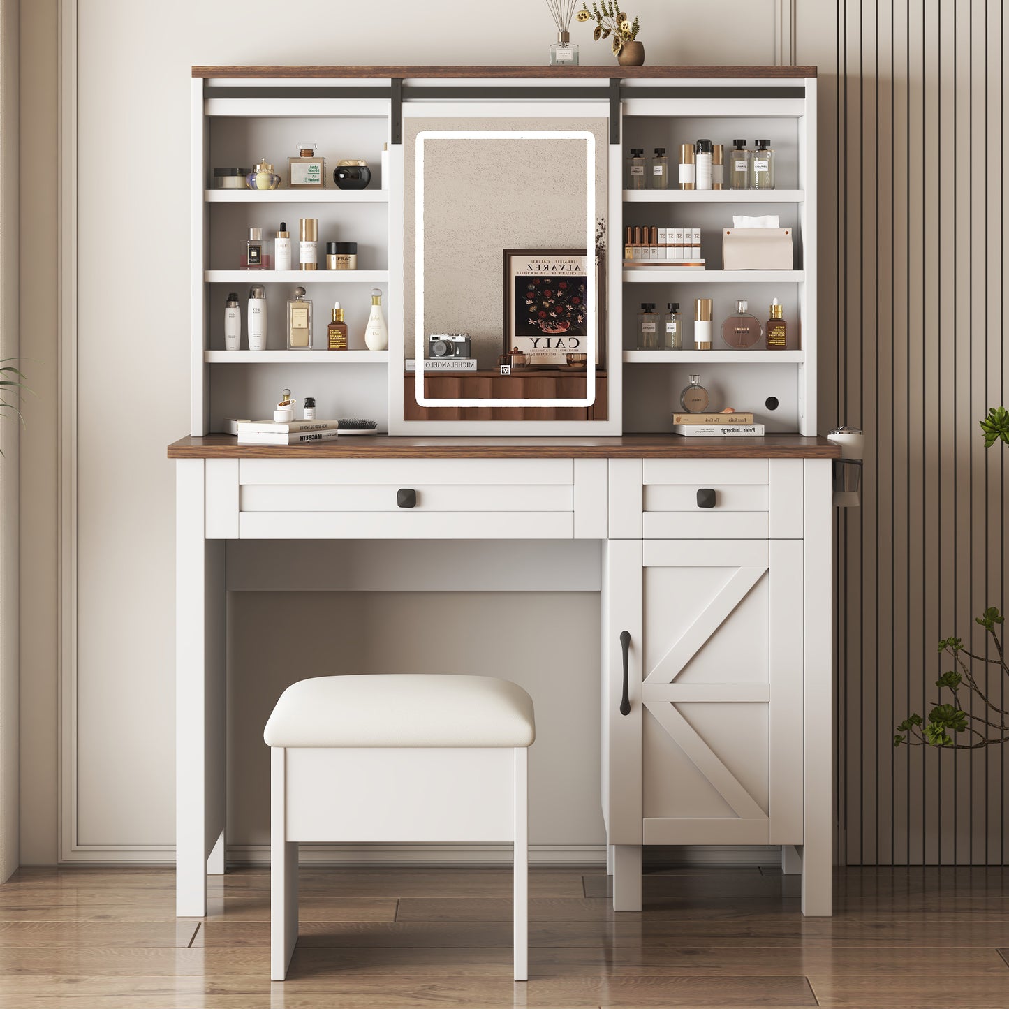 Semiocthome Farmhouse Makeup Vanity Table with Sliding Mirror