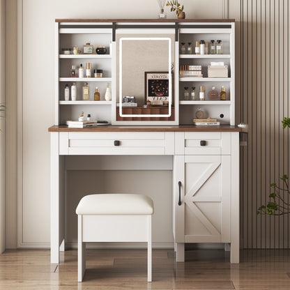 Semiocthome Farmhouse Makeup Vanity Table with Sliding Mirror