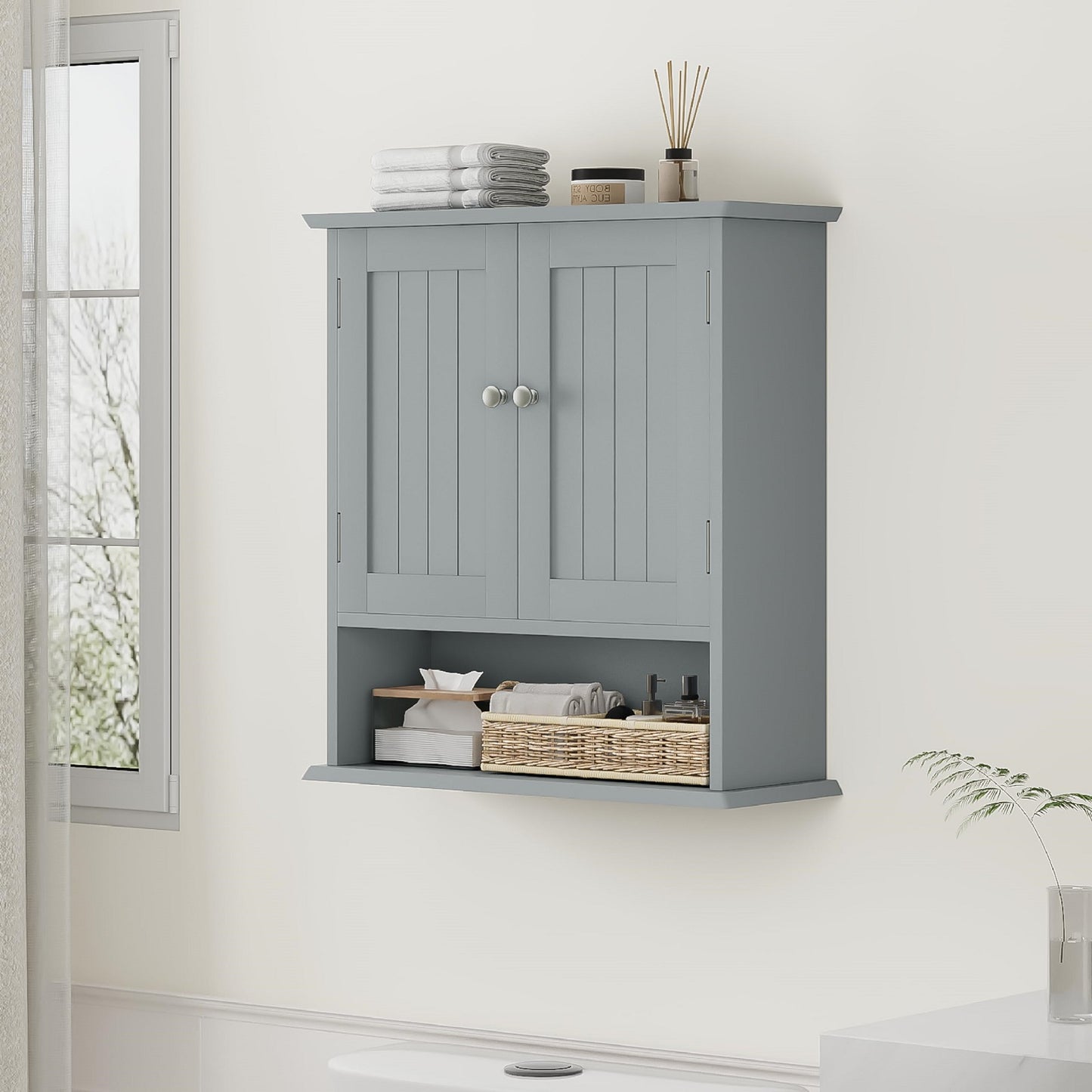 Smuxee Bathroom Storage Cabinets with Doors and Shelves,Towel Bar,over the Toilet Storage
