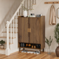 Smuxee Wooden Shoe Organizer Cabinet with 7-Tier Adjustable Shelves,Entryway Shoe Storage for Shoes,Heels,Boots,Slippers,Walnut