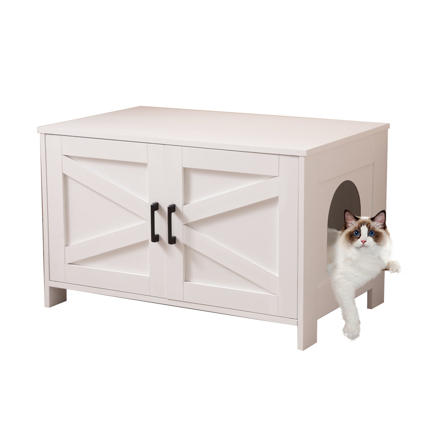 Smart FENDEE Cat Litter Box Furniture Enclosure Wooden Cat House End Table, Indoor