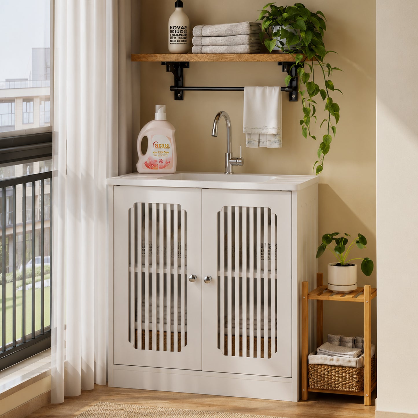 Semiocthome Modern Bathroom Vanity Under Sink Pedestal with 2 Doors and Adjustable Shelf, White