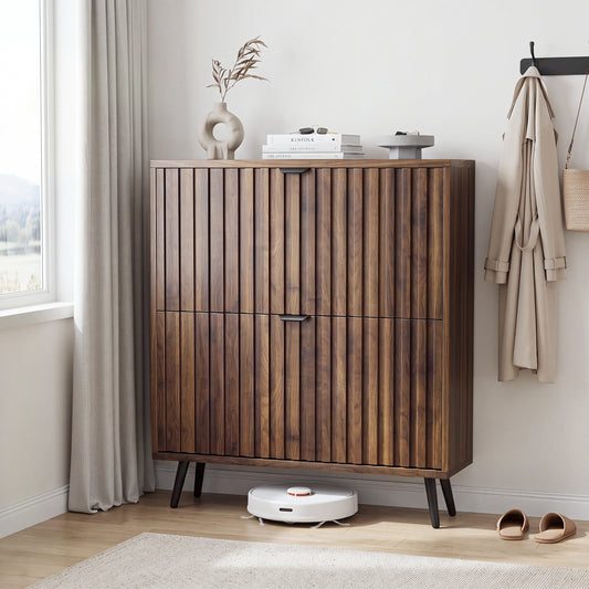 Semiocthome Shoe Cabinet with 2 Fluted Flip Drawers Freestanding Shoe Organizer for Entryway, Walnut, 31.5"W