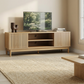 Semiocthome 55" TV Stand with Slatted Doors and Cable Holes, Entertainment Center for Living Room, Natural