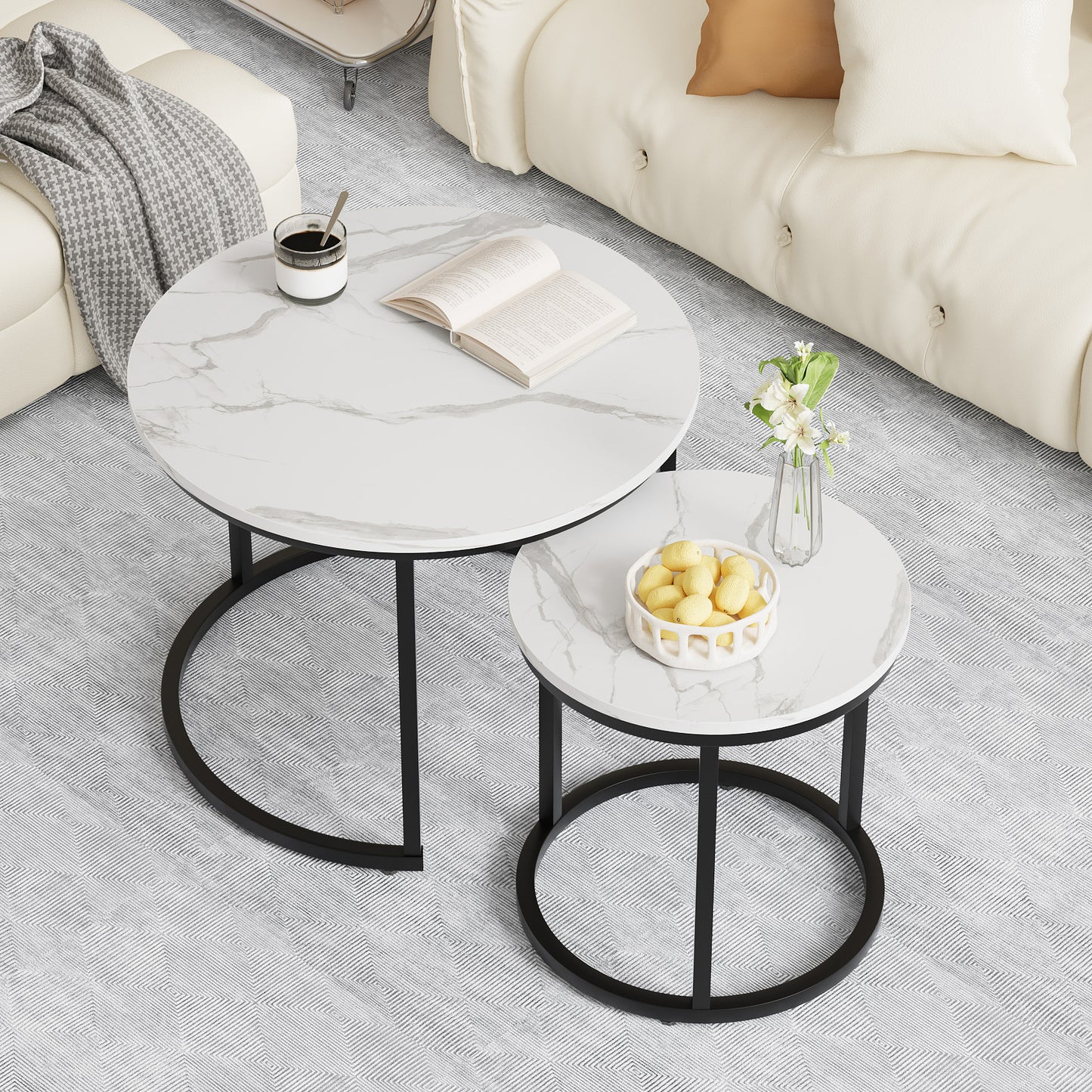Smuxee Modern Round Wood Nesting Coffee Table Set,End Table for Living Room