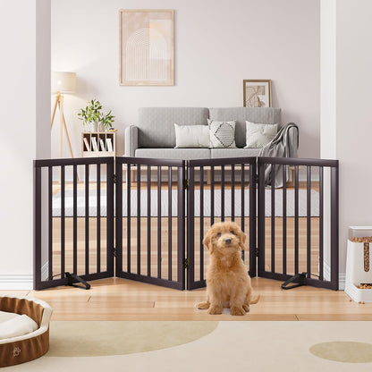 Smart FENDEE Foldable Dog Gate Extra Wide Dog Fence Bamboo Pet Gate for Doorway,24"H,Brown