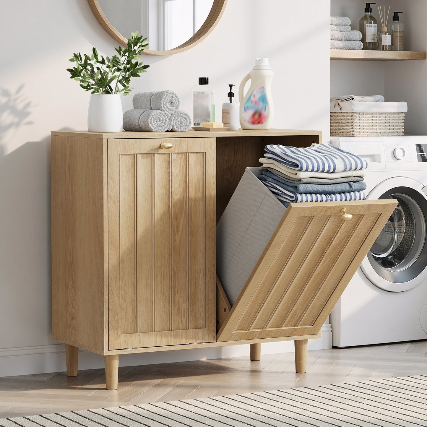 Semiocthome Laundry Hamper Cabinet with 2 Removable Fabric Bins, Storage Cabinet for Laundry Room, Bathroom Cabinet