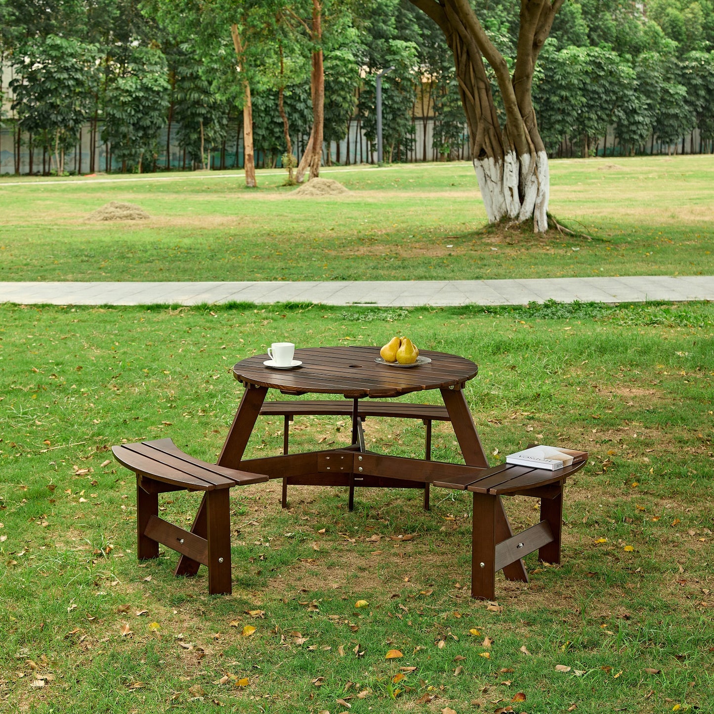 Algherohein Outdoor Picnic Table,Outside Table with Benches and Umbrella Hole