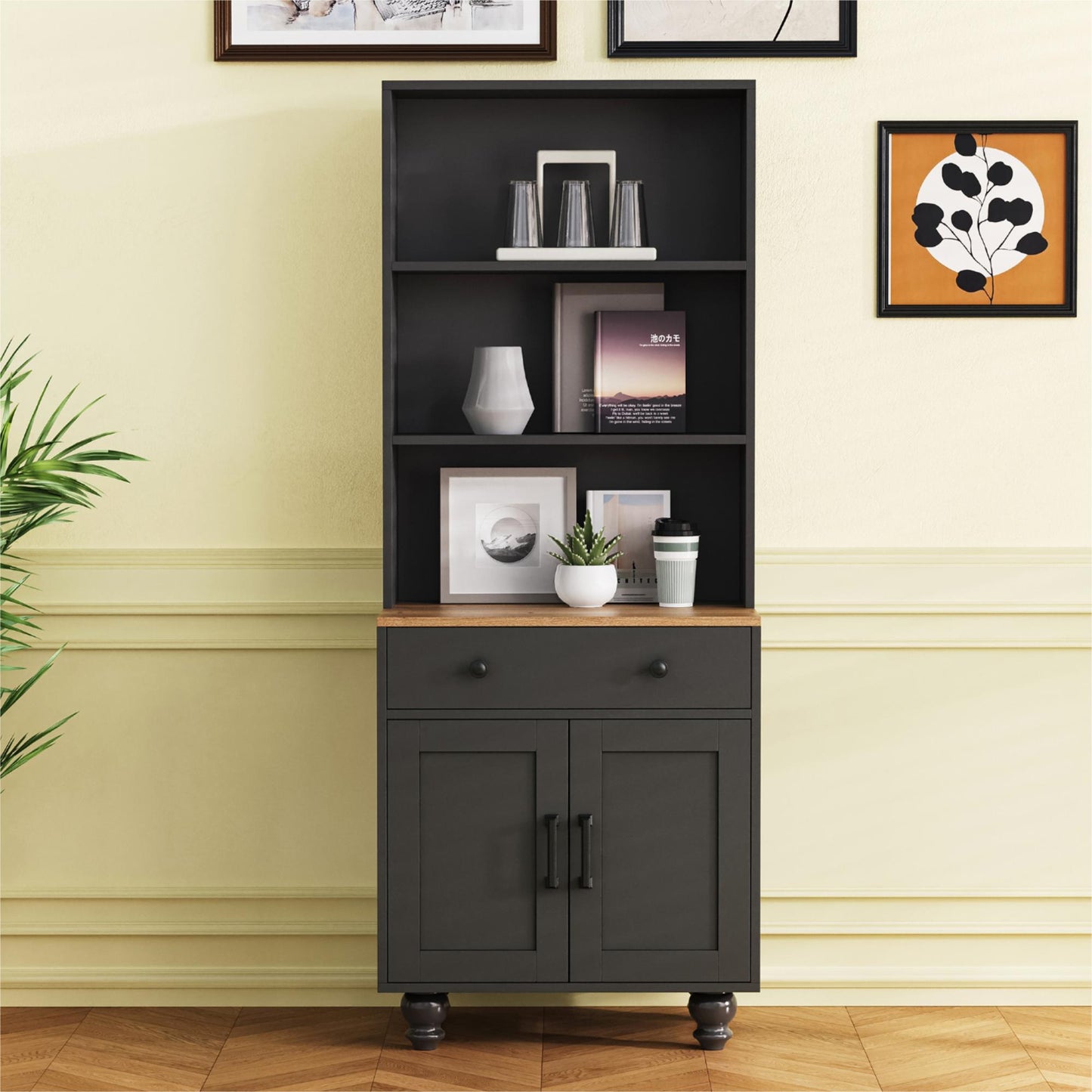 Algherohein Farmhouse Storage Cabinet,Kitchen Cabinets with Bookshelf,Drawer,Adjustable Shelf