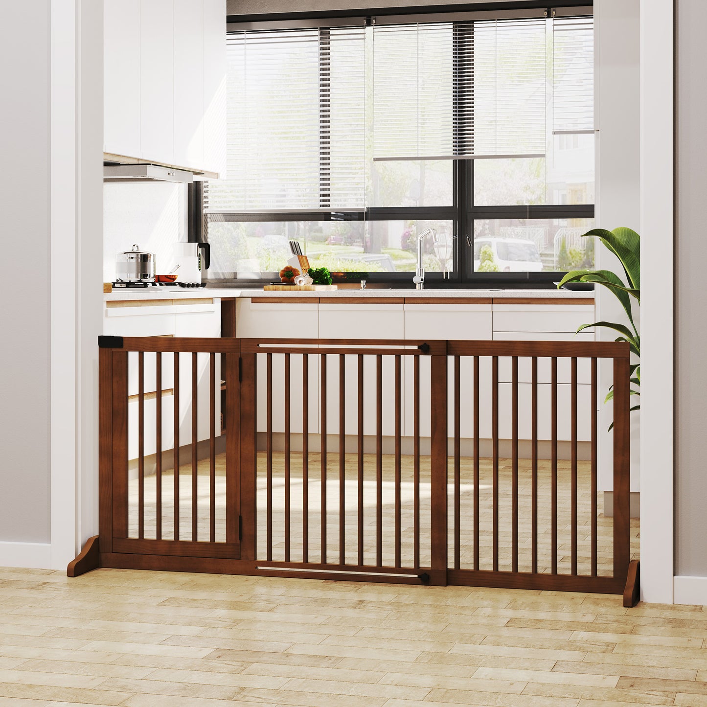 Smart FENDEE Extra Wide Freestanding Dog Gate Wood Pet Gate,Indoor, 72" W x 27.25" H