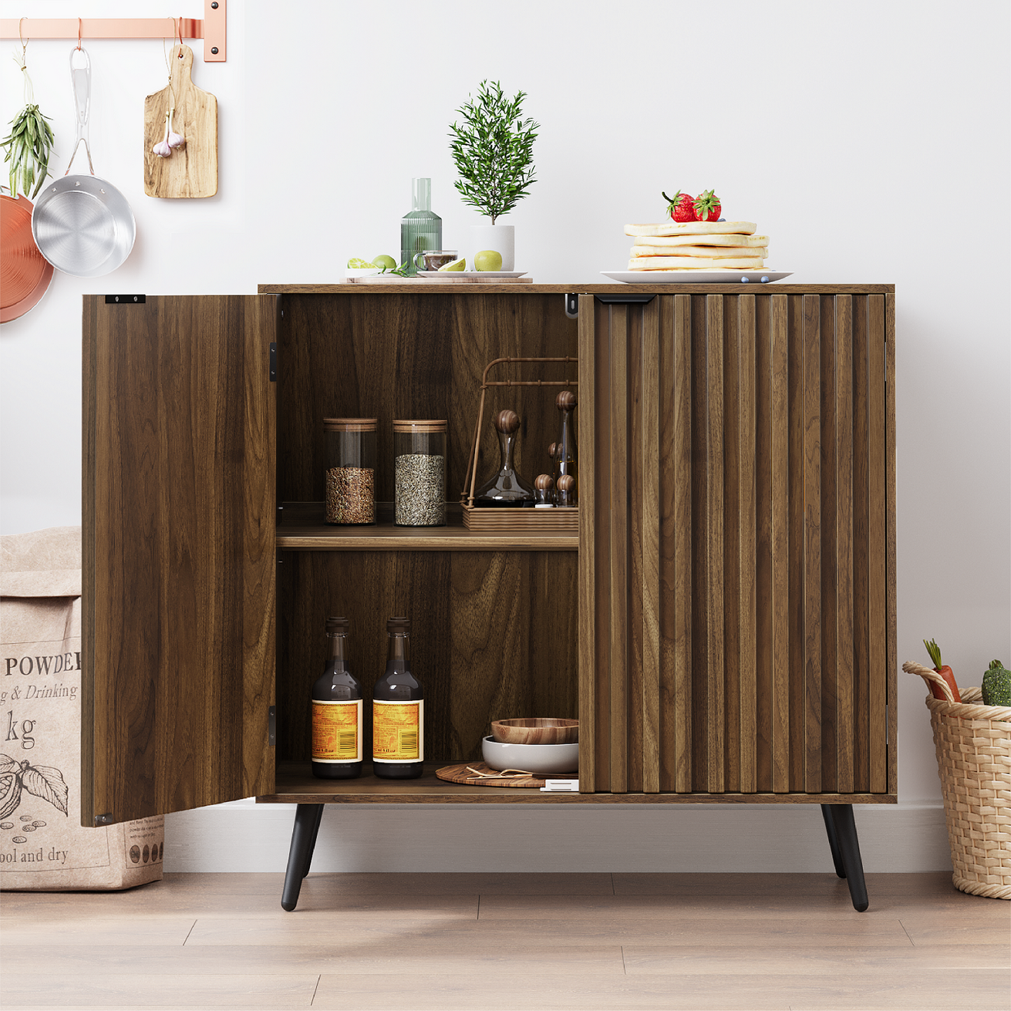Smuxee Buffet Storage Cabinets,Kitchen Cabinet with Doors,Fluted Entryway Cabinet