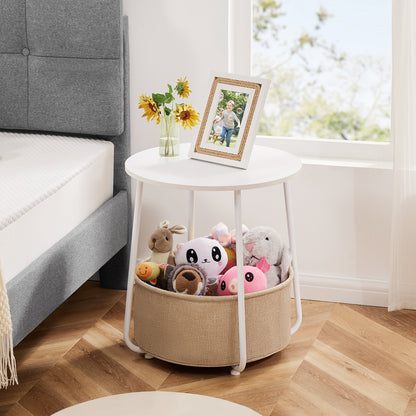 Semiocthome End Table with Fabric Basket Side Table Nightstand for Living Room, Bedroom