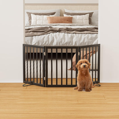 Smart FENDEE Bamboo Dog Gate Freestanding Pet Gate with 2 Support Feet for Doorways,Black,24"H