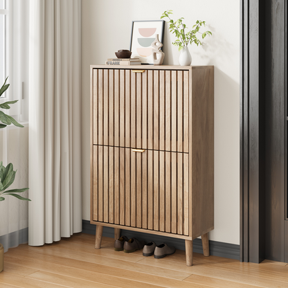 Semiocthome 23.6" Shoe Cabinet, Shoe Storage Cabinet with 2 Flip Drawers, Ventilated Grille Design,Tall Legs, Entryway, Natural
