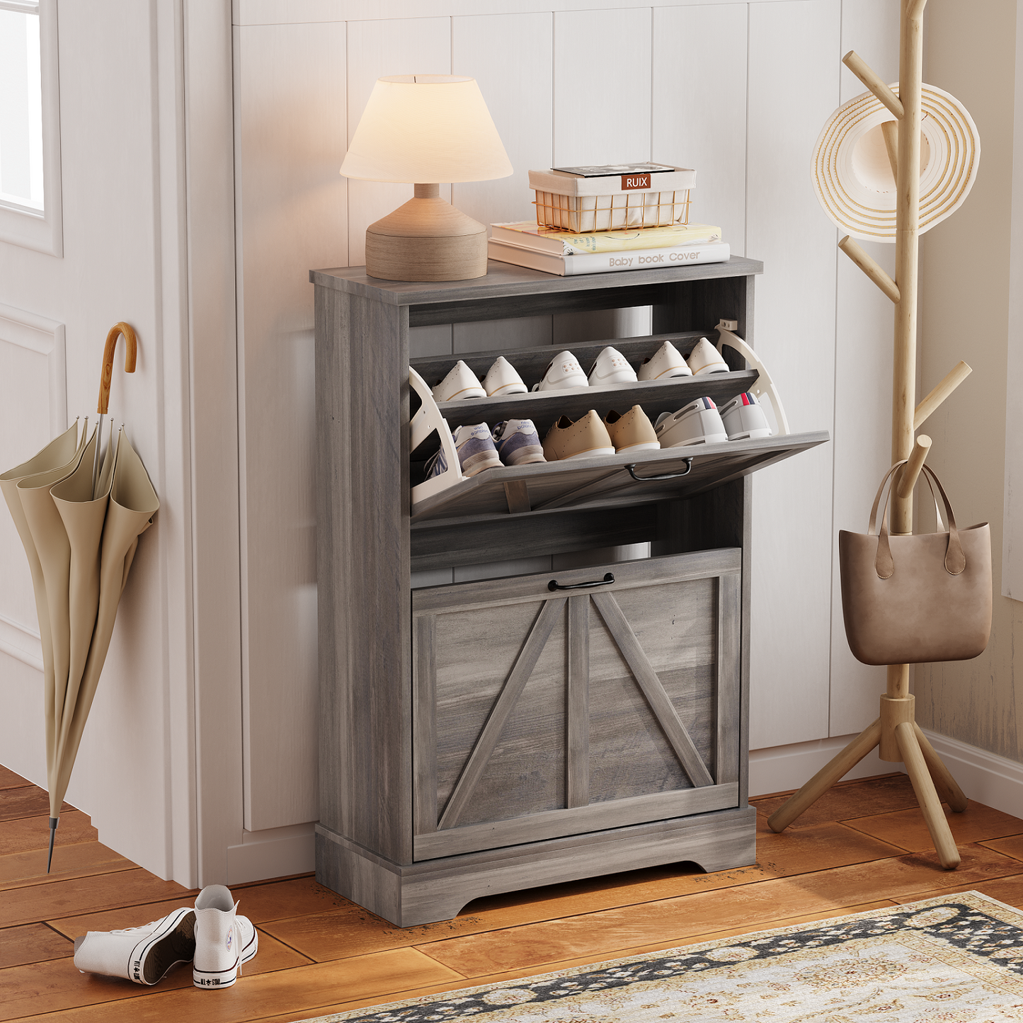 Smuxee Shoe Storage Cabinet Rack Organizer with 2 Flip Drawers,Shoe Rack for Entryway