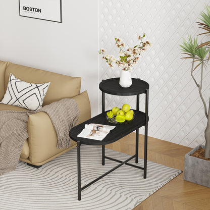 Smart FENDEE Modern 2 Tier End Tables Sofa Side Table with Wood Storage Shelf Living Room