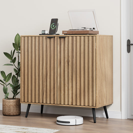 Semiocthome Sideboard Cabinet with 2 Fluted Doors and 1 Adjustable Shelves for Dining Room, Natural