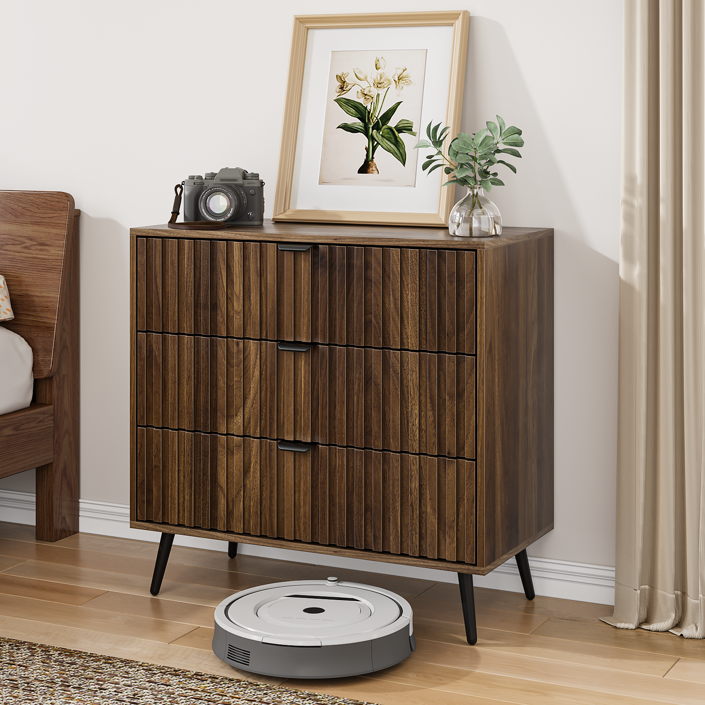 Algherohein Walnut Chest of Drawers,Wood Dressers for Bedroom Drawer