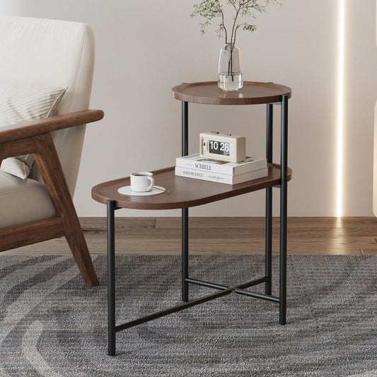 Algherohein 2 Tier Oval End Table for Living Room,Indoor Small Tray Table Side Table