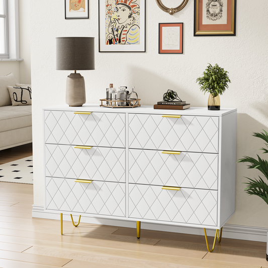 Smuxee White Dresser for Bedroom Living Room,Storage Chest of 6 Drawers