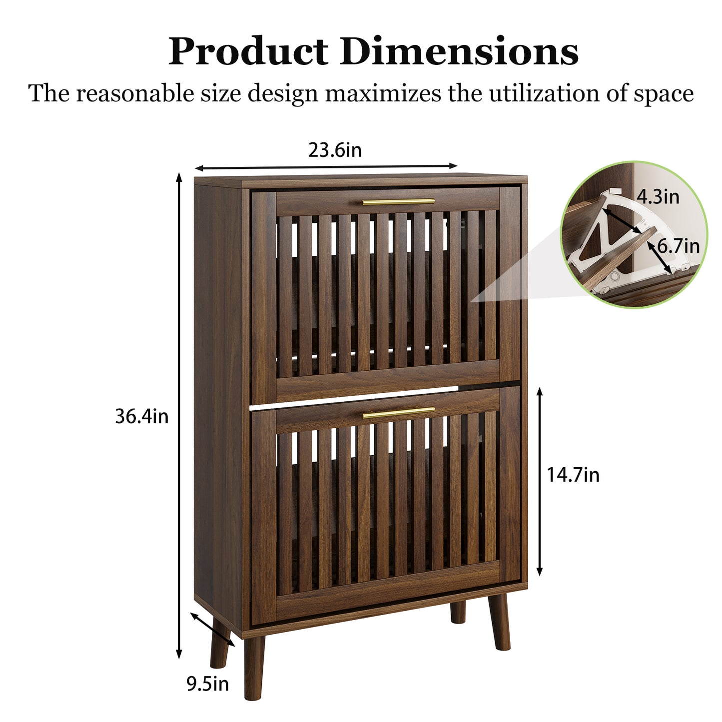 Semiocthome 23.6" Shoe Storage Cabinet with 2 Flip Louvered Drawers for Entryway, Hallway, Walnut