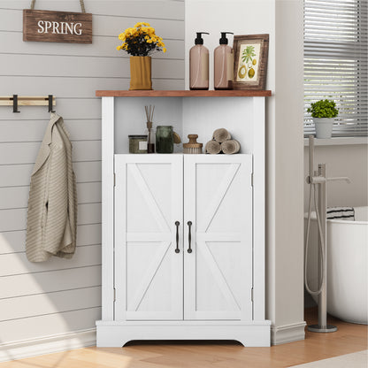 Semiocthome Farmhouse Bathroom Cabinet Corner Storage Cabinet, Barn Doors,Adjustable Shelves