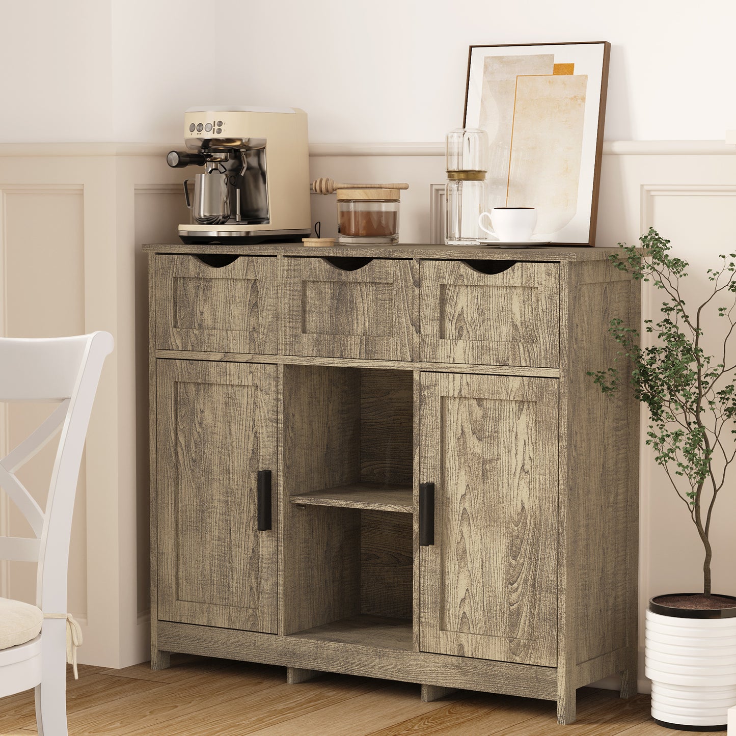 Semiocthome Farmhouse Storage Cabinets with 3 Drawers and Shelves for Living Room