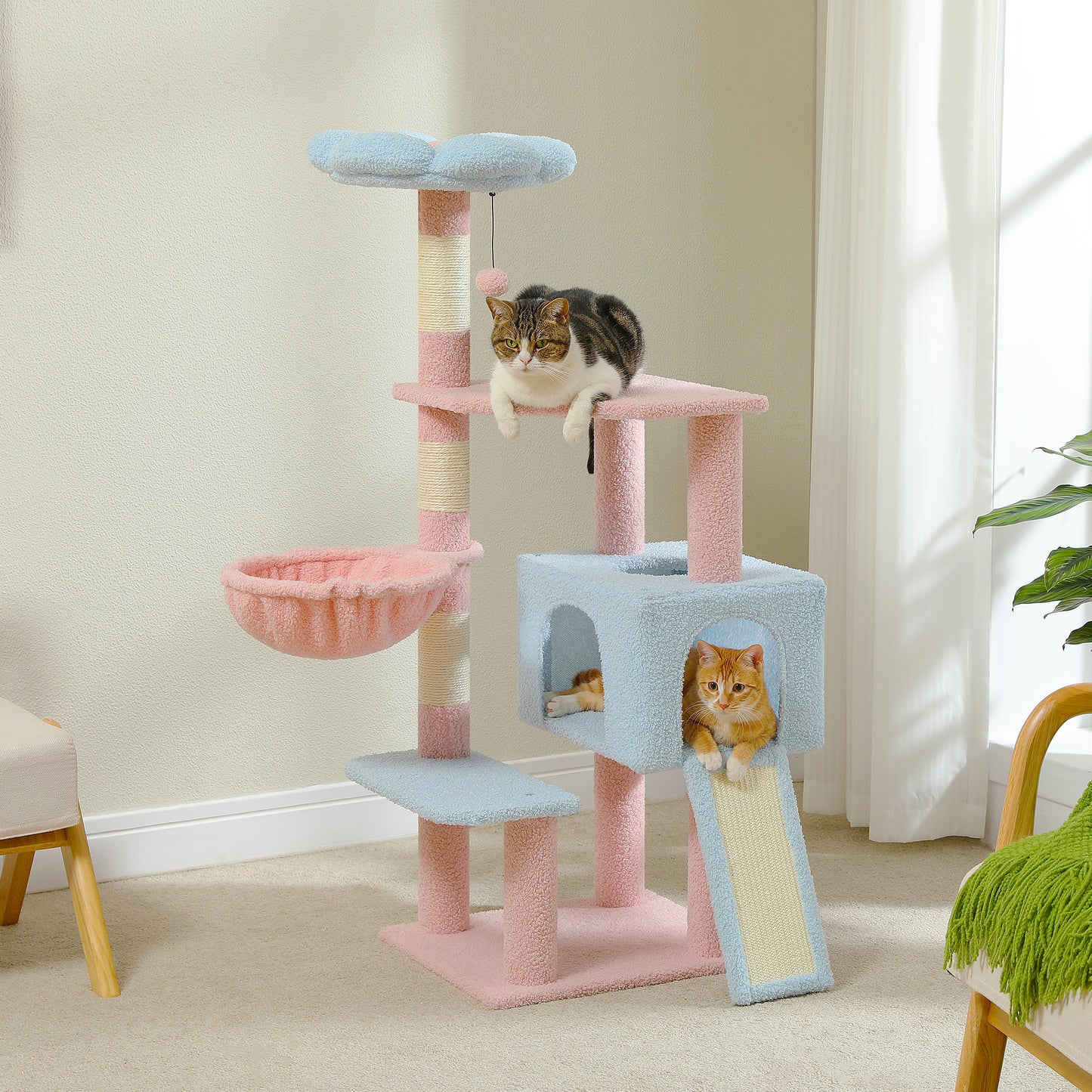Smart FENDEE Cat Tree with Sisal Covered Scratching Posts Multi Level Play Tower Pink,47.2" Tall