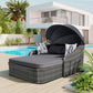 Algherohein PE Rattan Outdoor Daybed with Adjustable Canopy and Cushions,Patio Couch Bed