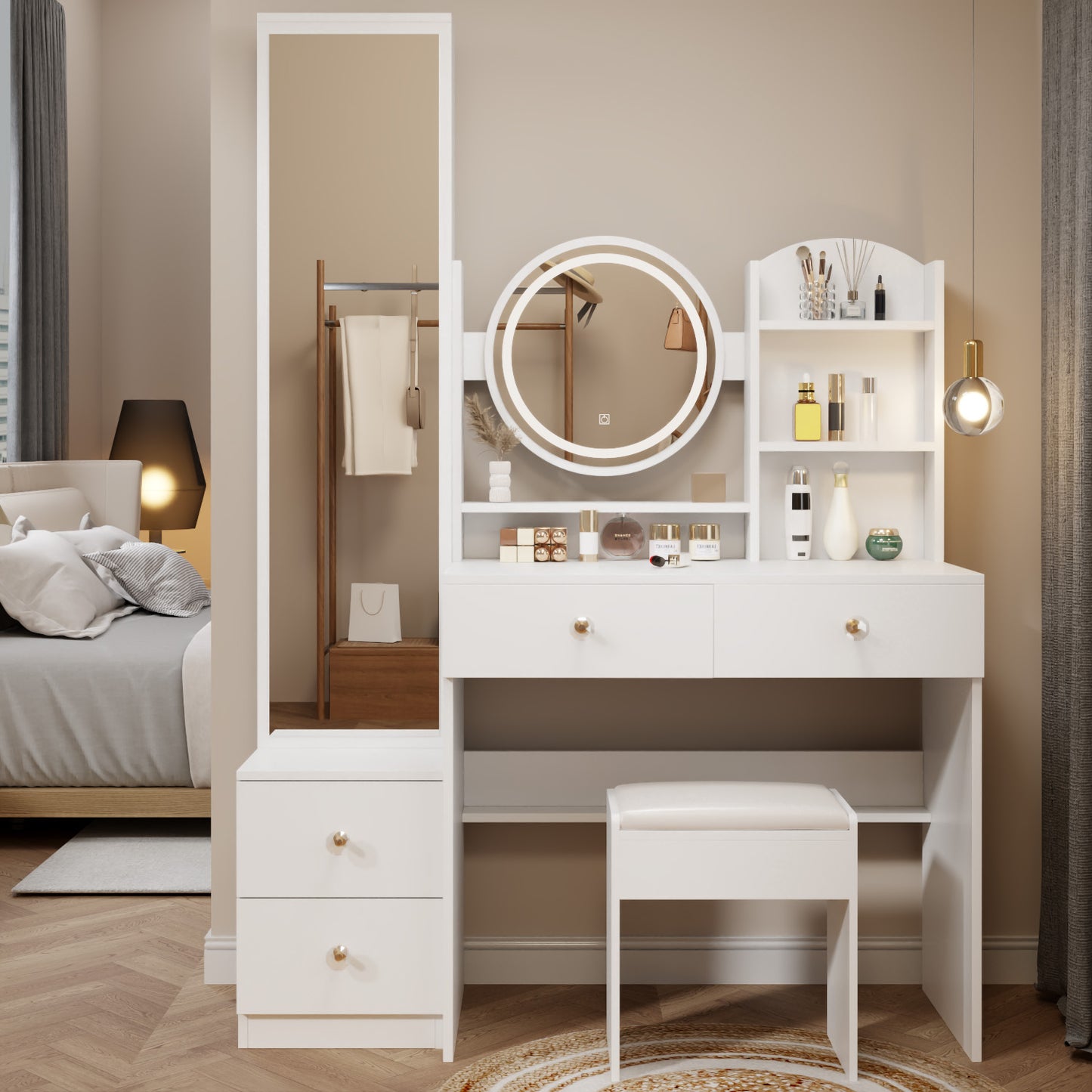 Smart FENDEE Modern Vanity Table Cushioned Stool Set