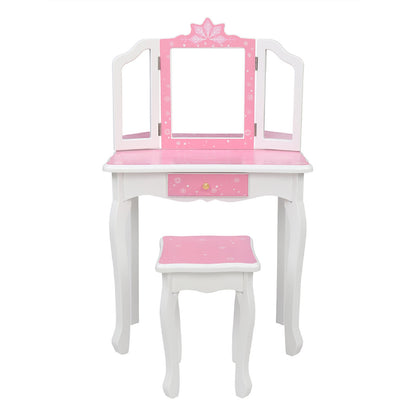 Smuxee Kids Vanity Table Sets for Girls, Snowflake Style Bedroom Makeup Vanity with Mirror