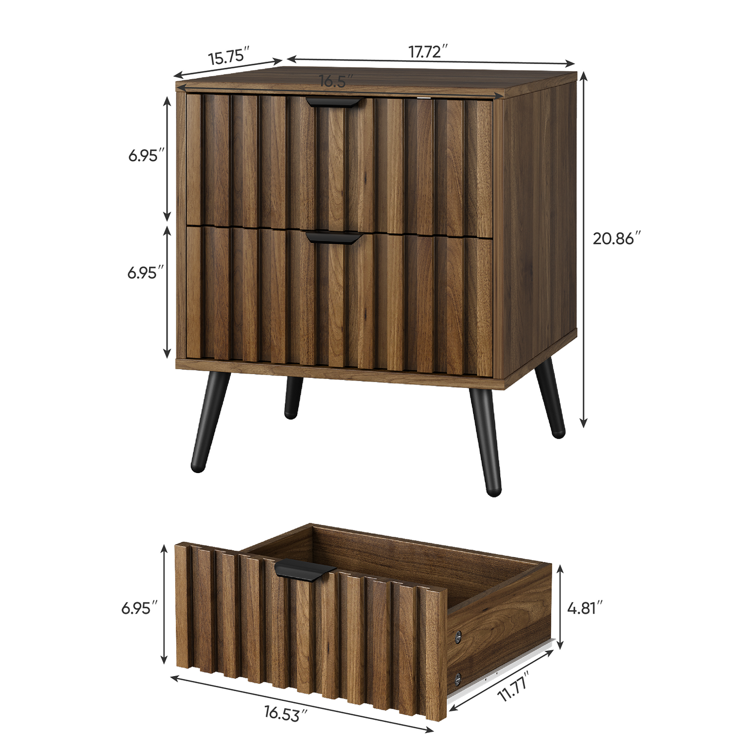 Algherohein Night Stands for Bedroom,Modern End Tables for Living Room with Fluted Drawer,Walnut