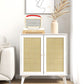 Smart FENDEE Wood Sideboard Buffet Kitchen Storage Cabinet with 2 Rattan Doors, White
