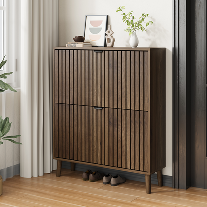 Semiocthome 31.5" Shoe Cabinet, Shoe Storage Cabinet with 2 Flip Drawers, Ventilated Grille Design,Tall Legs, Entryway, Walnut